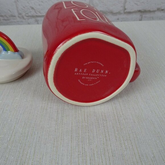 New RAE DUNN Rainbow 🌈 Figural Mug Love Is Equal Red With Lid Pride Home Decor - Picture 10 of 12